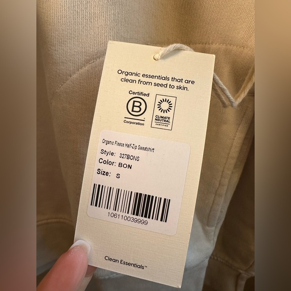 NEW MATE the Label Organic Fleece Half-Zip Sweatshirt — Bone • NWT • Size S - Picture 13 of 13